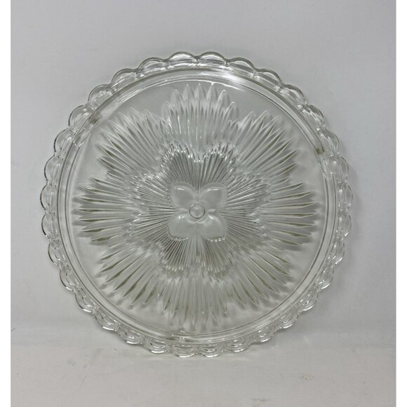 Vintage Indiana Glass Flower Starburst  #3355 Clear Glass Cake Plate 11.5” - Picture 1 of 11